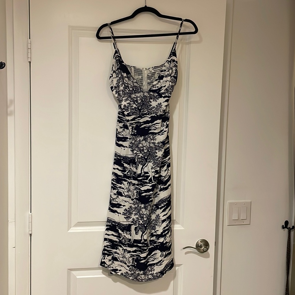 Toile print Navy & White Reformation midi sun dress Size 10